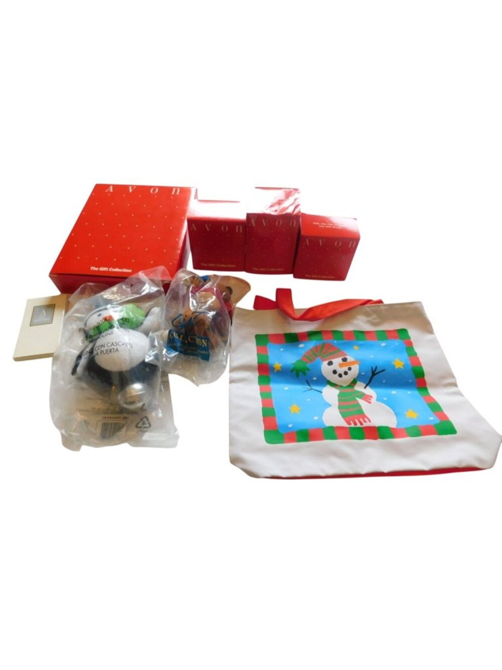 Avon Holiday Gift Collection With Ornaments Snowman Tote Bag 1990s